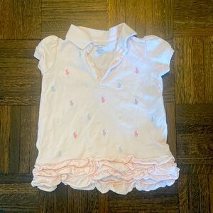 Baby Girls Ruffled Pink Pony Printed Polo Dress 12-18M